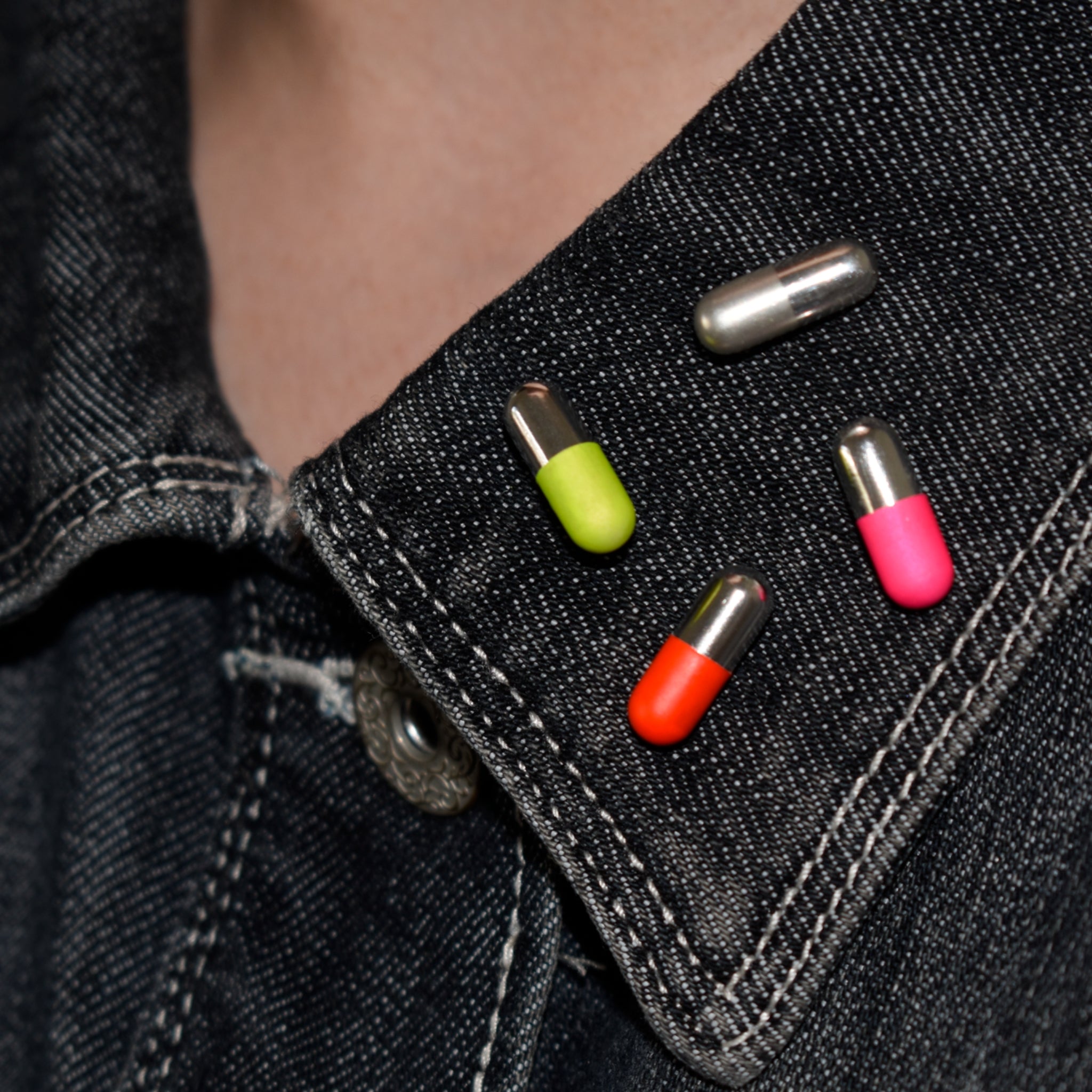 Pink Pill Prescription Pin in Lacquered Silver